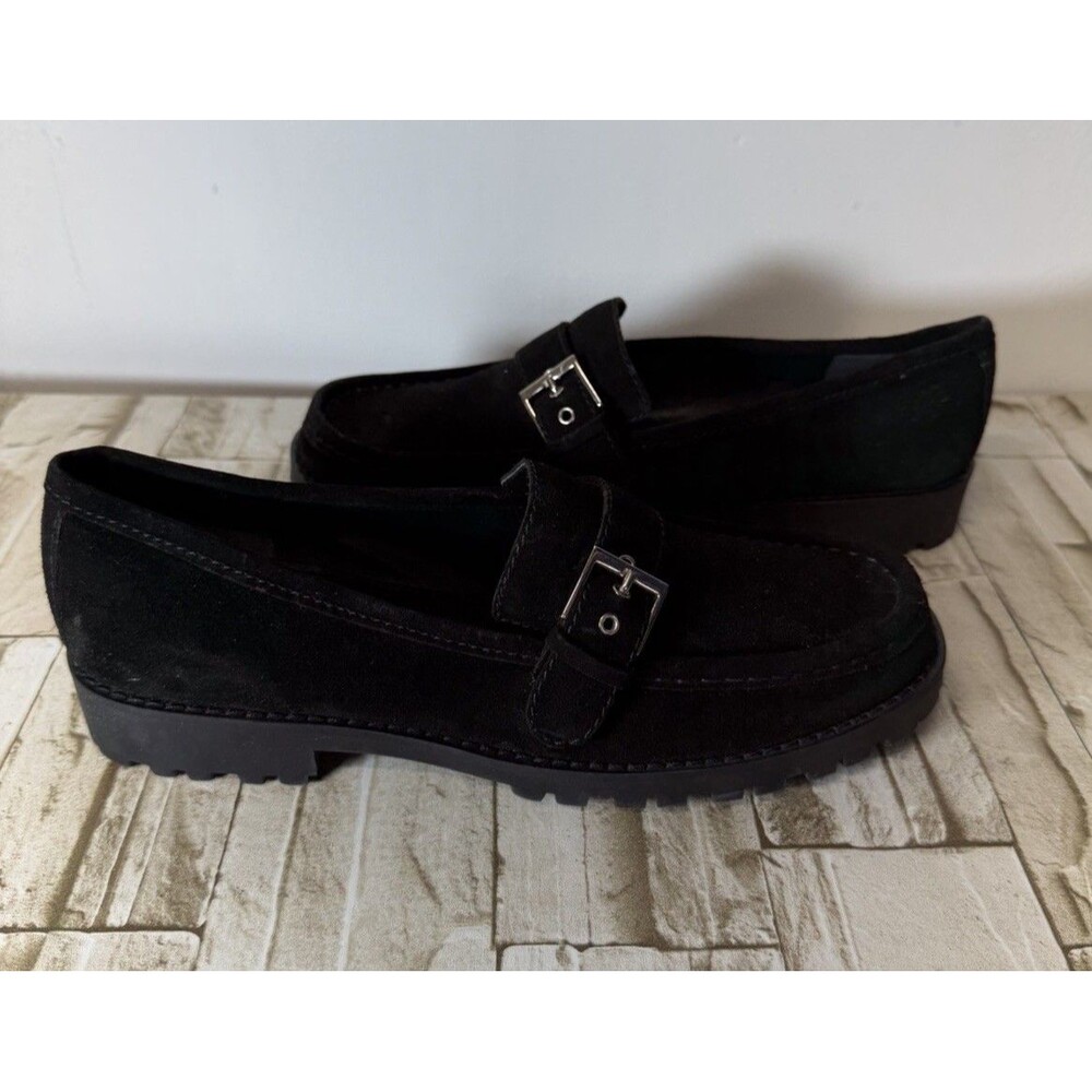 Ann Taylor Loft Loafers Lug Sole Black Suede Womens Size 7.5
